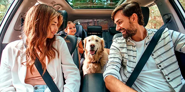 Familia conectada a Movistar Car Protect Familia disfrutando de la conectividad de Movistar Car Protect gracias a su wifi y de tranquilidad gracias a la conexión a CRA.